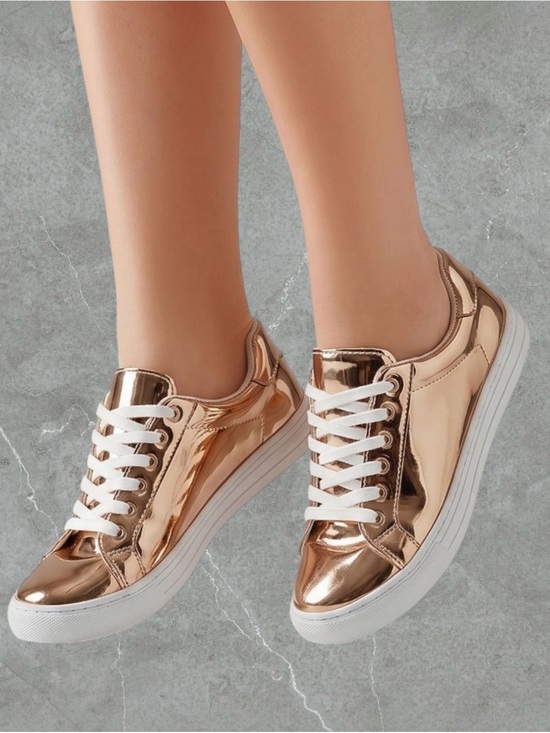 Qupid Shoes - 2 for $30 | Statement Rose Gold Metallic Low-Top Sneakers